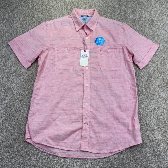 NWT IZOD Salwater Men's Pink Short Sleeve Shirt Size M Short Sleeve Stripe - Picture 2 of 14